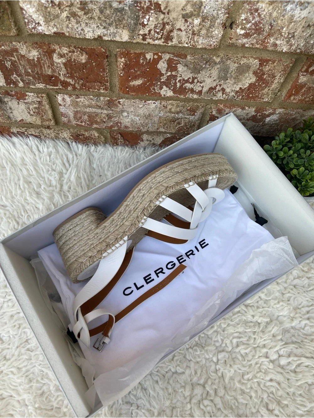 New Clergerie Elea Leather Espadrilles White Open Toe Sandals Sz. 42 US 11-11.5
